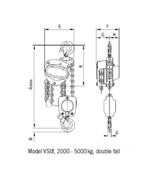 palan manual yale type vsiii 2/2, 2 randuri de lant, 2 tone 5m